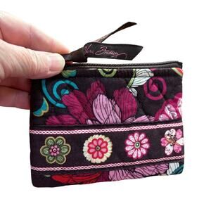 Vera Bradley card wallet zipper top pouch brown & pink quilted cotton fabric